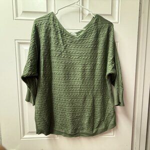 Market & Spruce Women's Green Scoop-Neck Dolman 3/4 sleeve sweater
